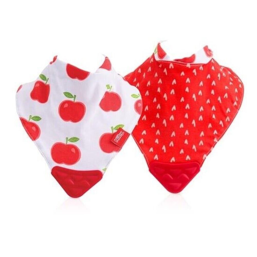 Nuby Baby Bandana Bib Teething Toy Drool Burp Cloth Reversible Apple ULN